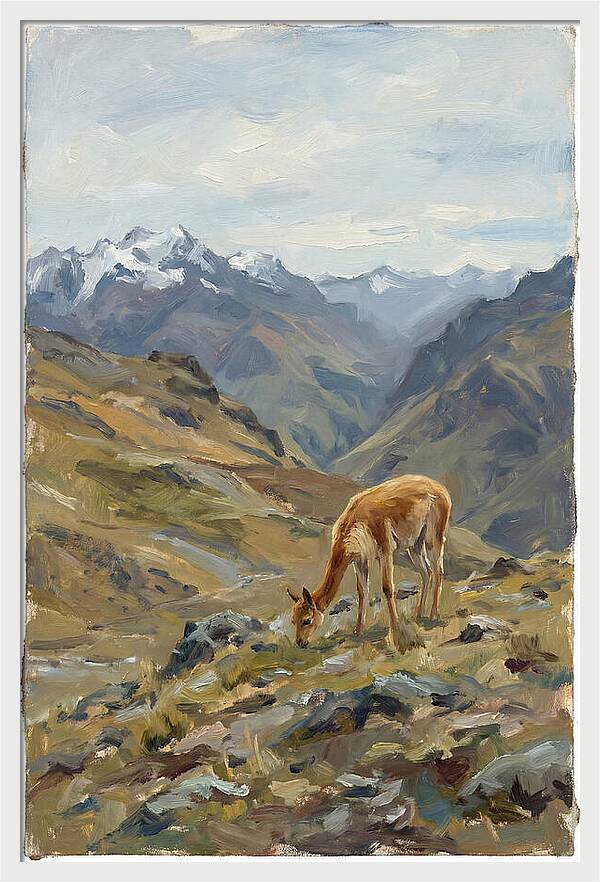 Vicua Grazing In The Andes