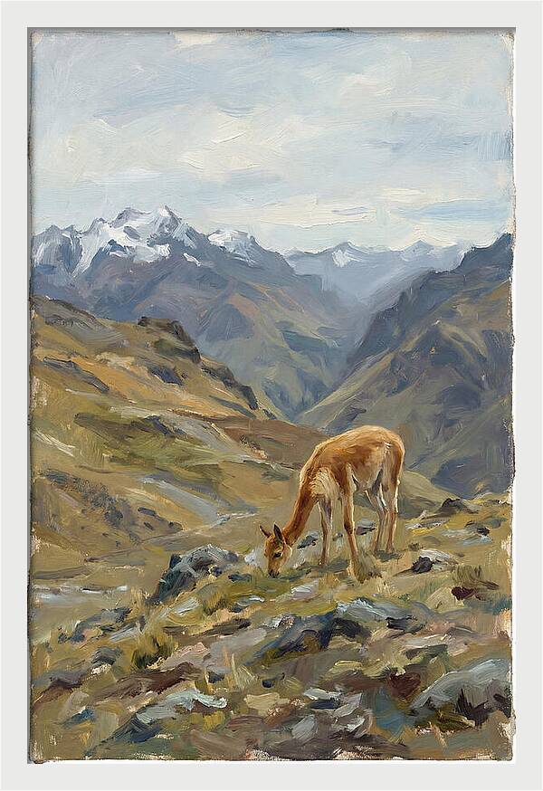 Vicua Grazing In The Andes