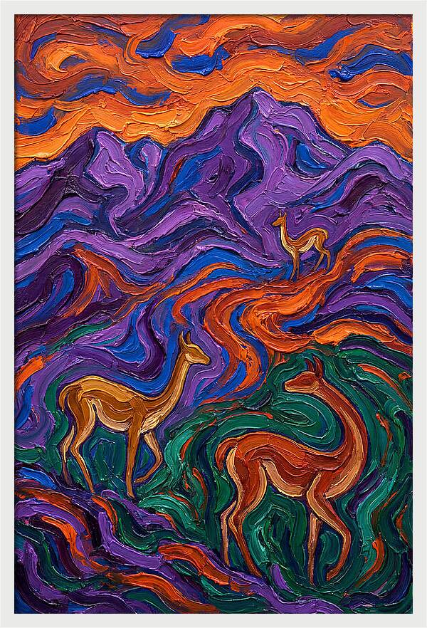 Vicuas In Vibrant Landscape