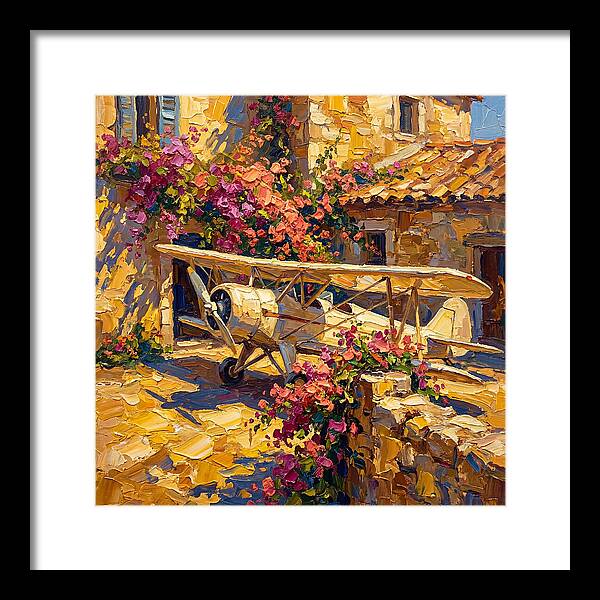 Vintage Airplane Among Bougainvillea