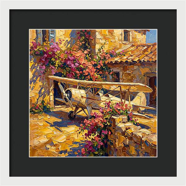 Vintage Airplane Among Bougainvillea