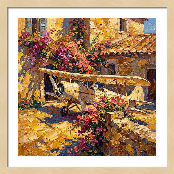 Vintage Airplane Among Bougainvillea