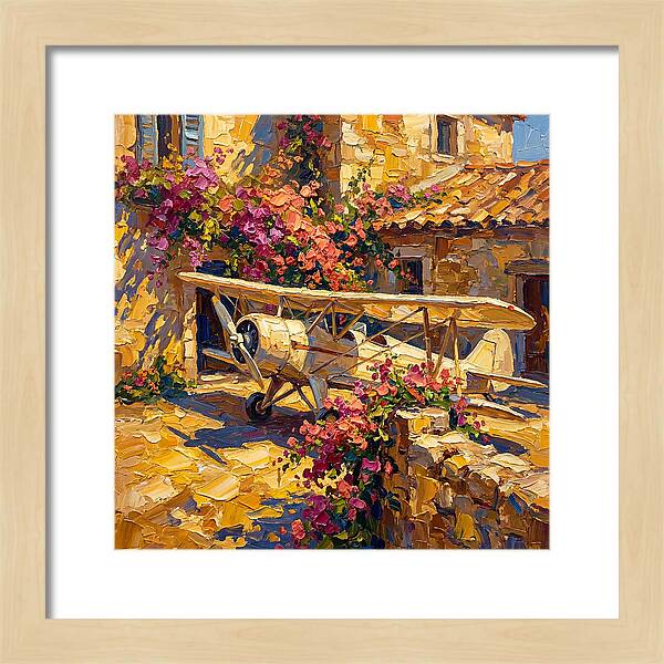 Vintage Airplane Among Bougainvillea