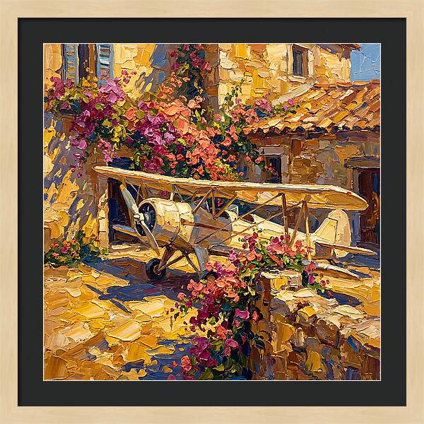 Vintage Airplane Among Bougainvillea