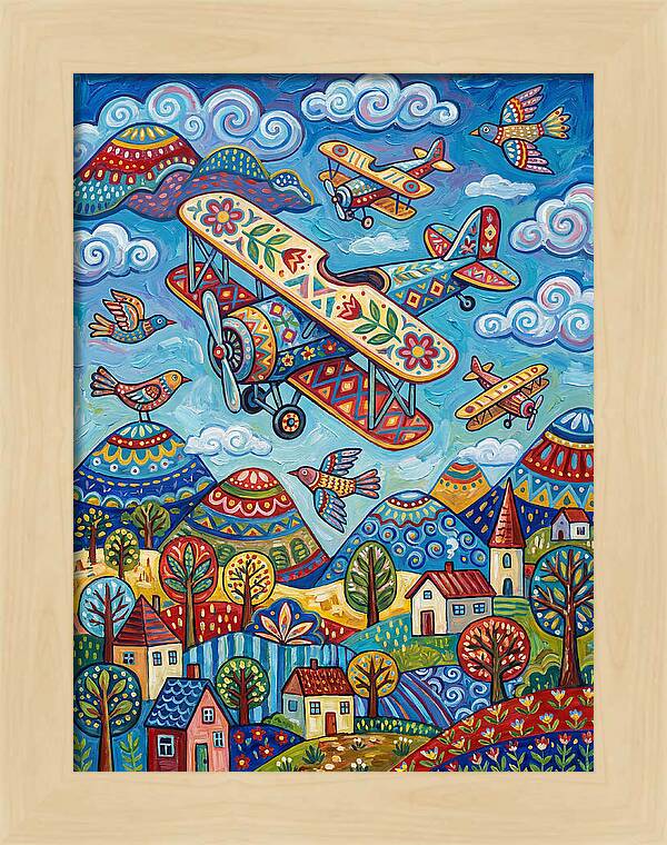 Vintage Airplanes In A Whimsical Landscape
