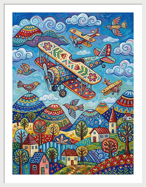 Vintage Airplanes In A Whimsical Landscape