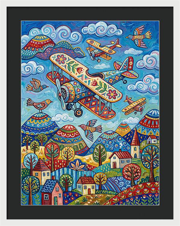 Vintage Airplanes In A Whimsical Landscape