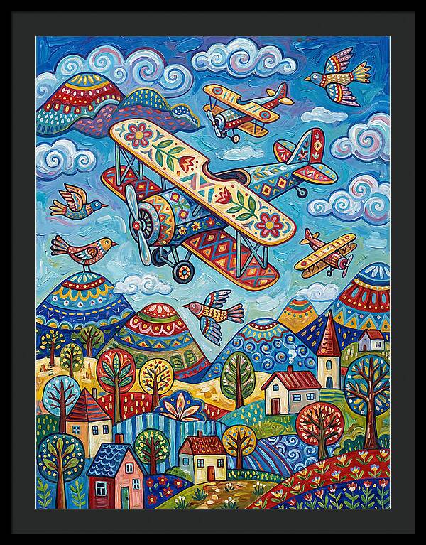 Vintage Airplanes In A Whimsical Landscape