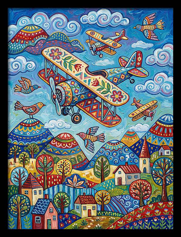 Vintage Airplanes In A Whimsical Landscape