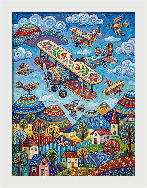 Vintage Airplanes In A Whimsical Landscape