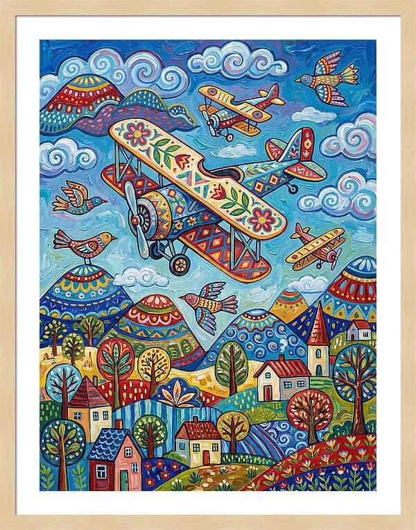 Vintage Airplanes In A Whimsical Landscape