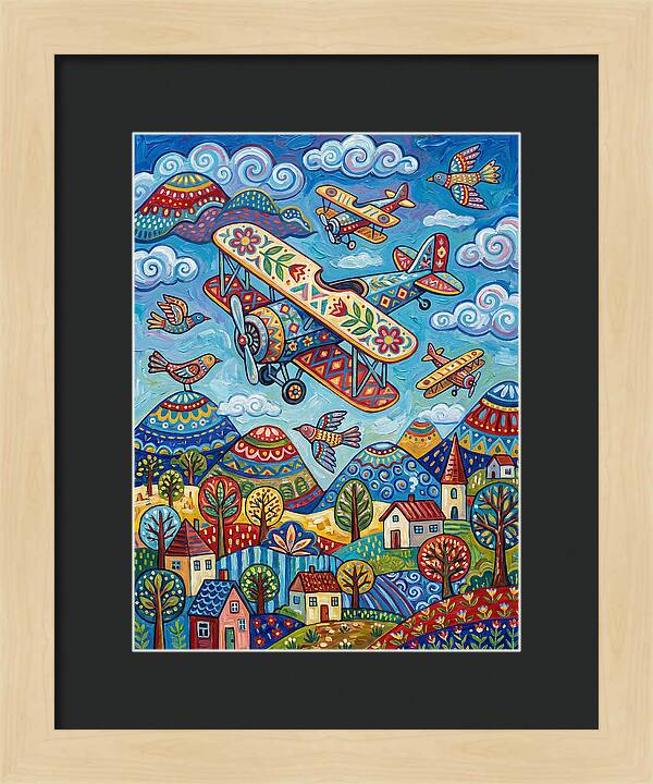 Vintage Airplanes In A Whimsical Landscape