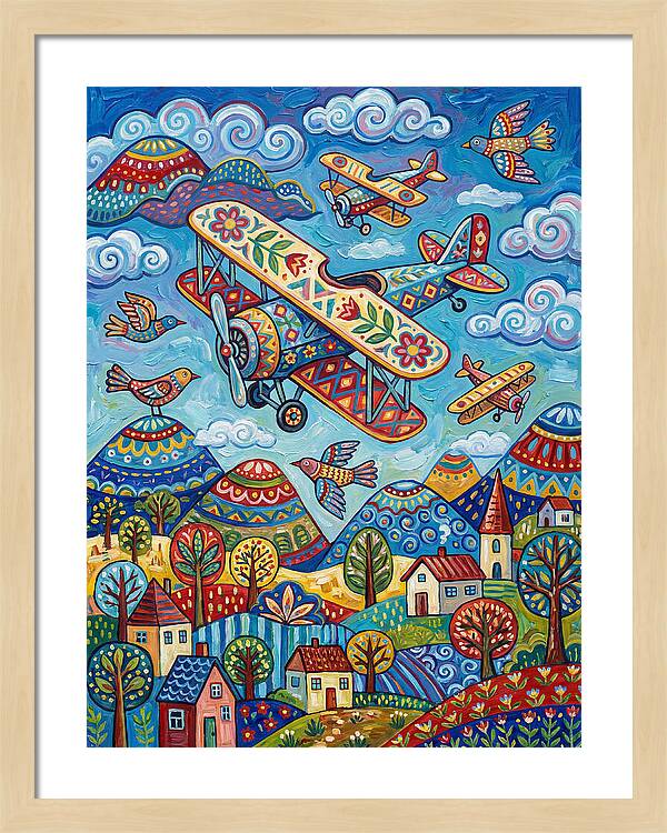 Vintage Airplanes In A Whimsical Landscape