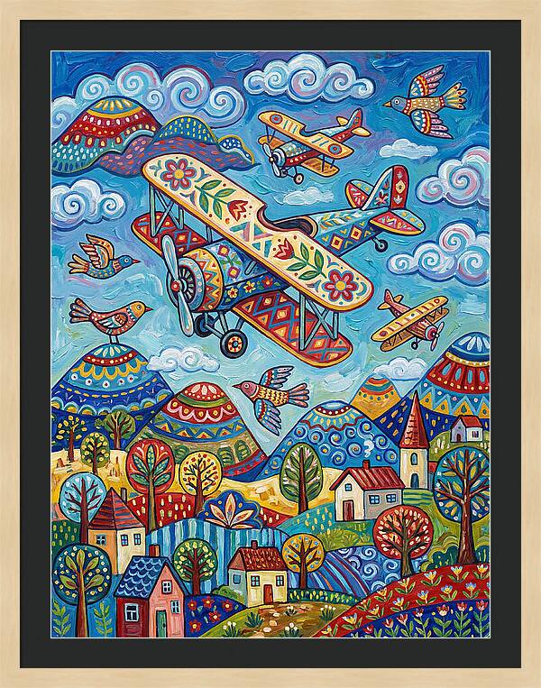 Vintage Airplanes In A Whimsical Landscape