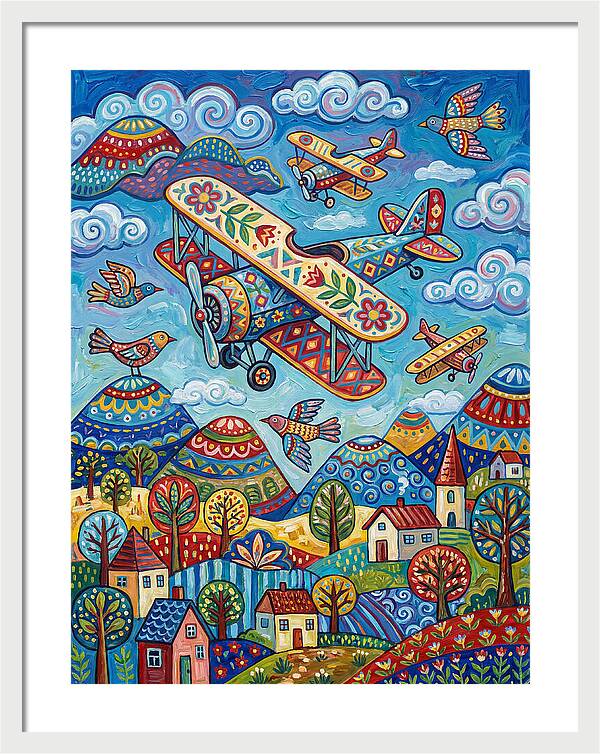 Vintage Airplanes In A Whimsical Landscape