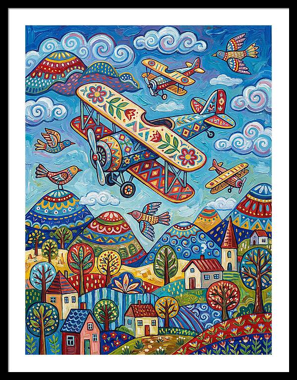 Vintage Airplanes In A Whimsical Landscape