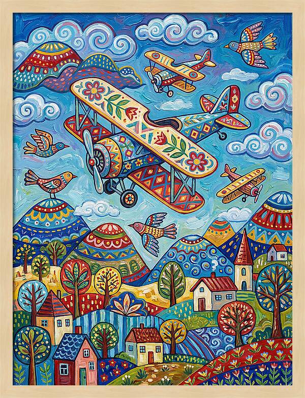 Vintage Airplanes In A Whimsical Landscape