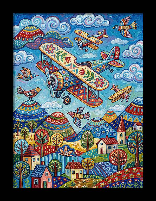 Vintage Airplanes In A Whimsical Landscape