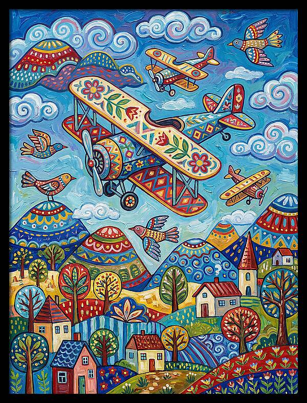 Vintage Airplanes In A Whimsical Landscape