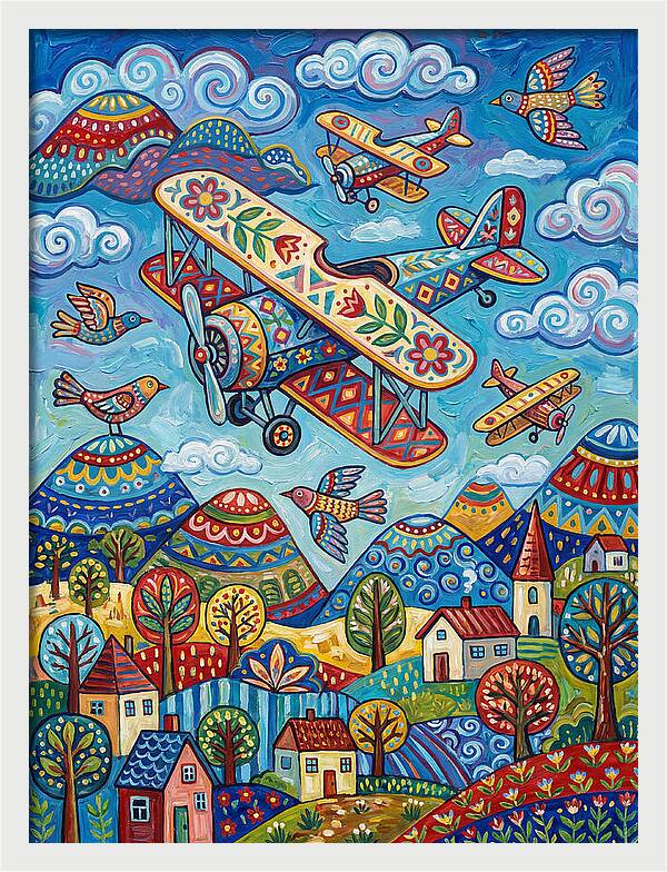 Vintage Airplanes In A Whimsical Landscape