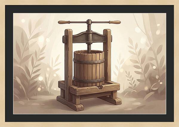 Vintage Apple Press With Wooden Barrel