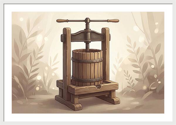 Vintage Apple Press With Wooden Barrel