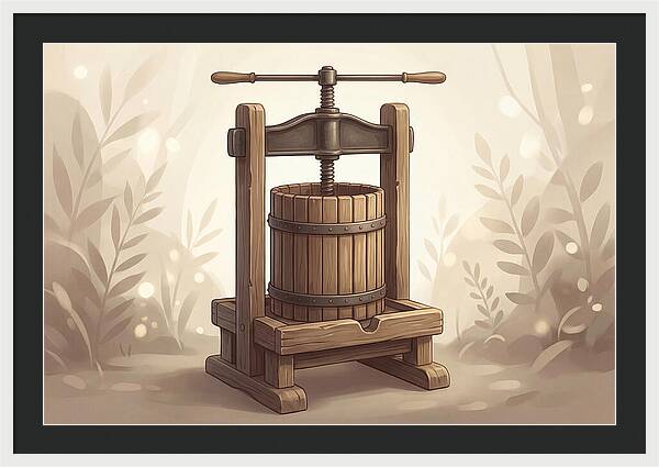 Vintage Apple Press With Wooden Barrel