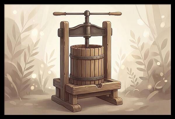 Vintage Apple Press With Wooden Barrel