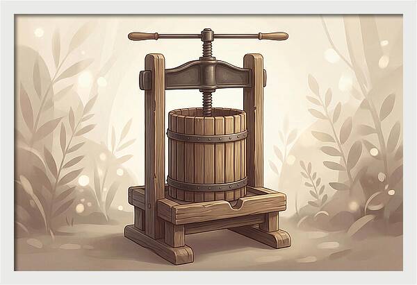 Vintage Apple Press With Wooden Barrel