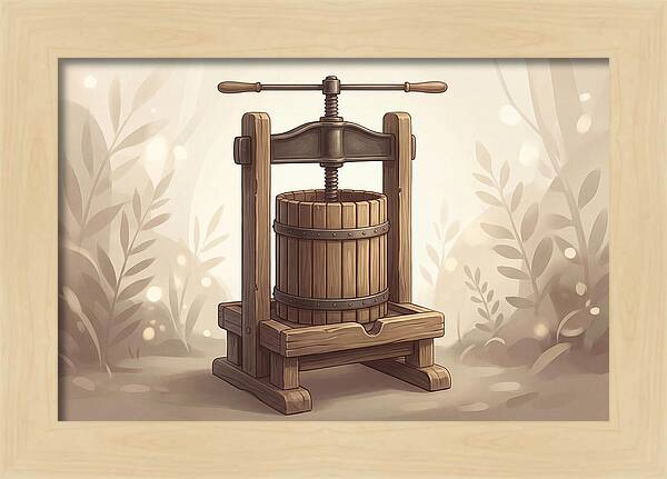 Vintage Apple Press With Wooden Barrel
