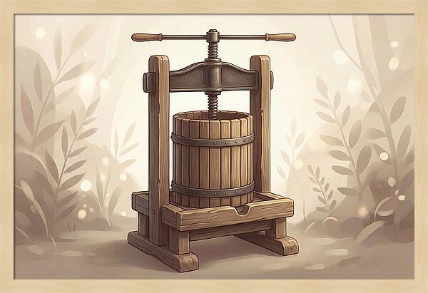 Vintage Apple Press With Wooden Barrel