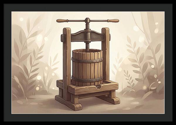 Vintage Apple Press With Wooden Barrel