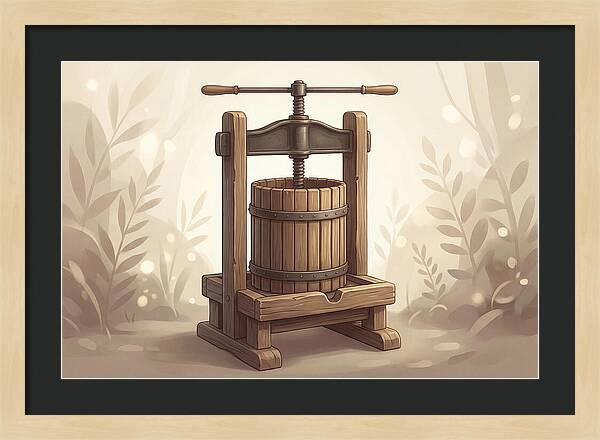 Vintage Apple Press With Wooden Barrel