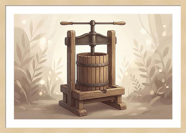 Vintage Apple Press With Wooden Barrel
