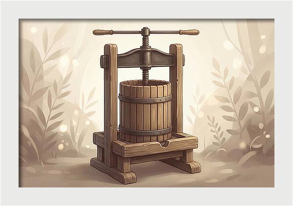 Vintage Apple Press With Wooden Barrel