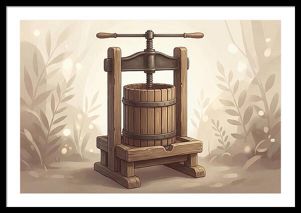 Vintage Apple Press With Wooden Barrel