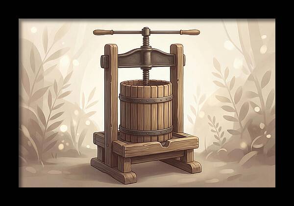 Vintage Apple Press With Wooden Barrel