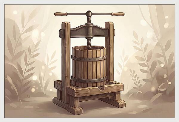 Vintage Apple Press With Wooden Barrel