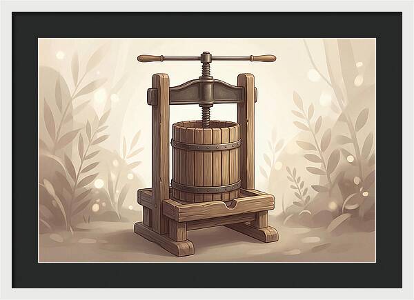 Vintage Apple Press With Wooden Barrel
