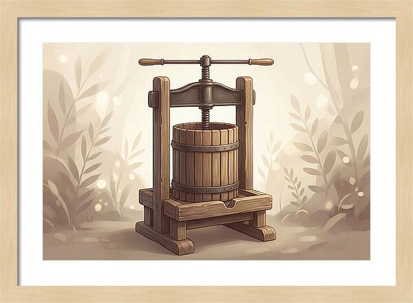 Vintage Apple Press With Wooden Barrel
