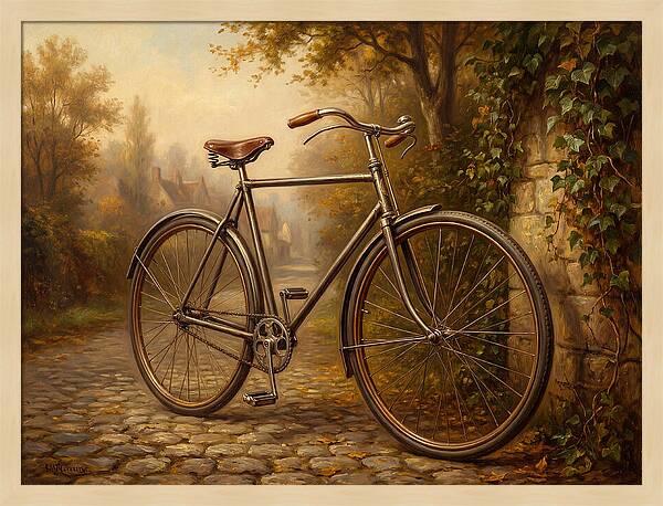 Vintage Bicycle Against Cobblestone Path
