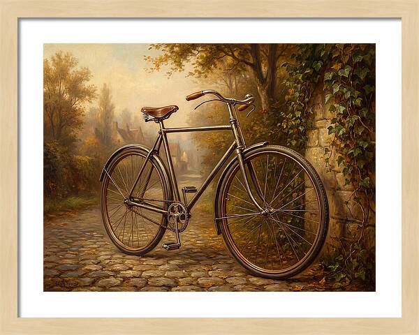 Vintage Bicycle Against Cobblestone Path