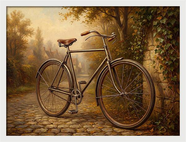 Vintage Bicycle Against Cobblestone Path