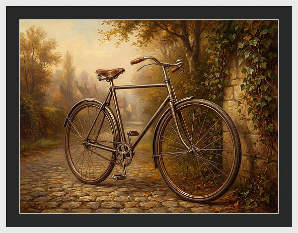Vintage Bicycle Against Cobblestone Path