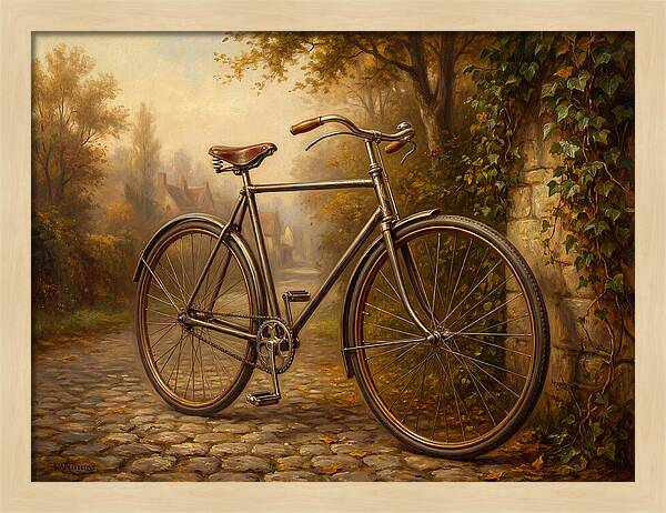 Vintage Bicycle Against Cobblestone Path