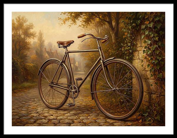 Vintage Bicycle Against Cobblestone Path