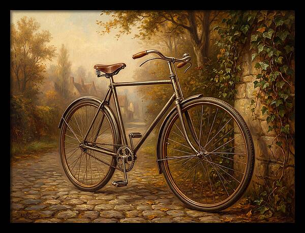 Vintage Bicycle Against Cobblestone Path