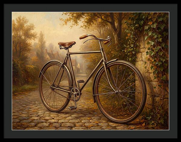 Vintage Bicycle Against Cobblestone Path