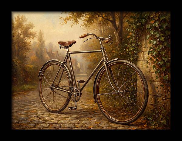 Vintage Bicycle Against Cobblestone Path