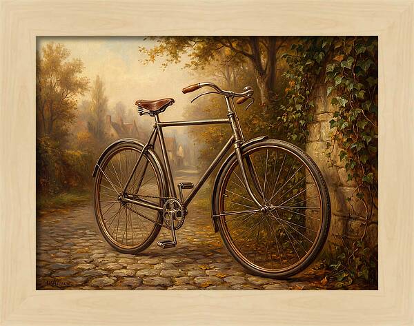Vintage Bicycle Against Cobblestone Path